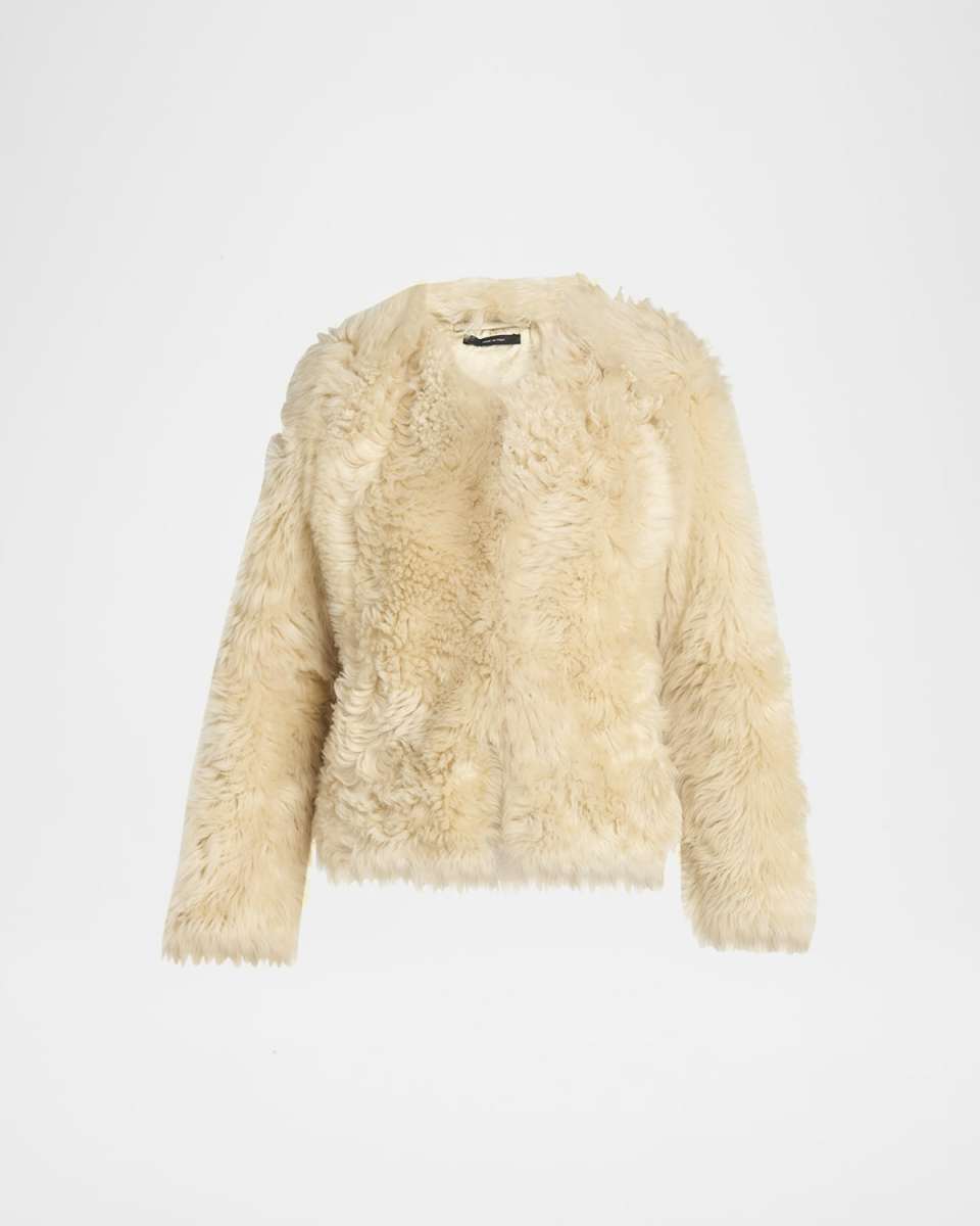 Curly Sheep Shearling Collarless Jacket